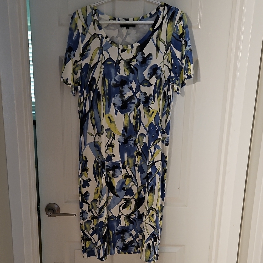 Sunday Blue and Yellow Flutter Sleeve Sheath Dress